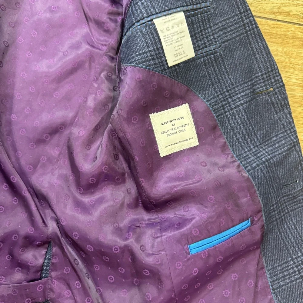 Moods of Norway Blue Plaid Wool linen Blazer Sz 36 EU 42 1865 Reda Lined Blazer - Picture 10 of 16